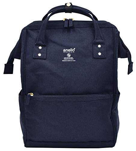 Anello Large-Capacity Water-Repellent Wooden Mouth Backpack GU-B3013 Navy