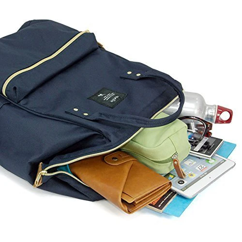 Anello Large-Capacity Water-Repellent Wooden Mouth Backpack GU-B3013 Navy - Image 4
