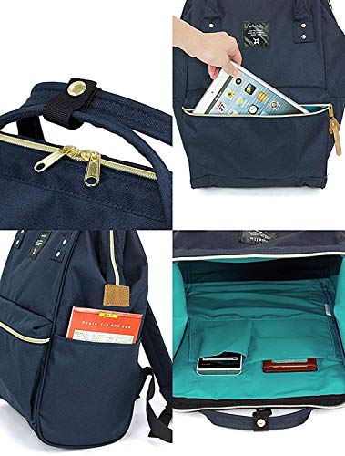Anello Large-Capacity Water-Repellent Wooden Mouth Backpack GU-B3013 Navy - Image 5