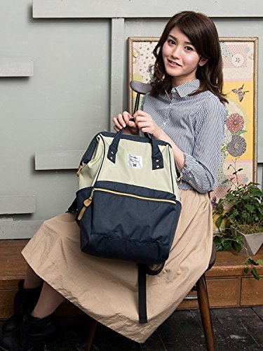Anello Large-Capacity Water-Repellent Wooden Mouth Backpack GU-B3013 Navy - Image 7