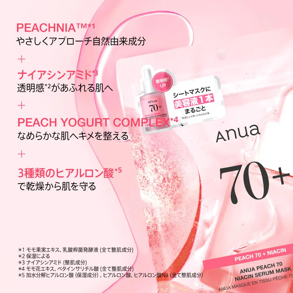ANUA Peach 70 Niacinamide Daily Sheet Mask Pack (7 pcs) Hydrating Pore Care - Image 3