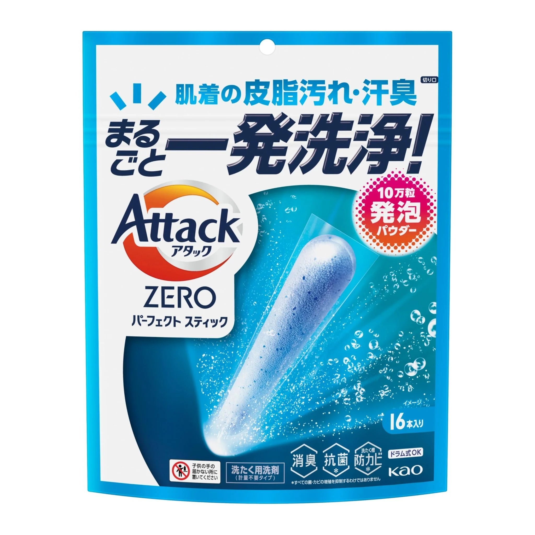 Attack ZERO Perfect Stick Laundry Detergent Deep Clean Splash Green Scent 16 Pack