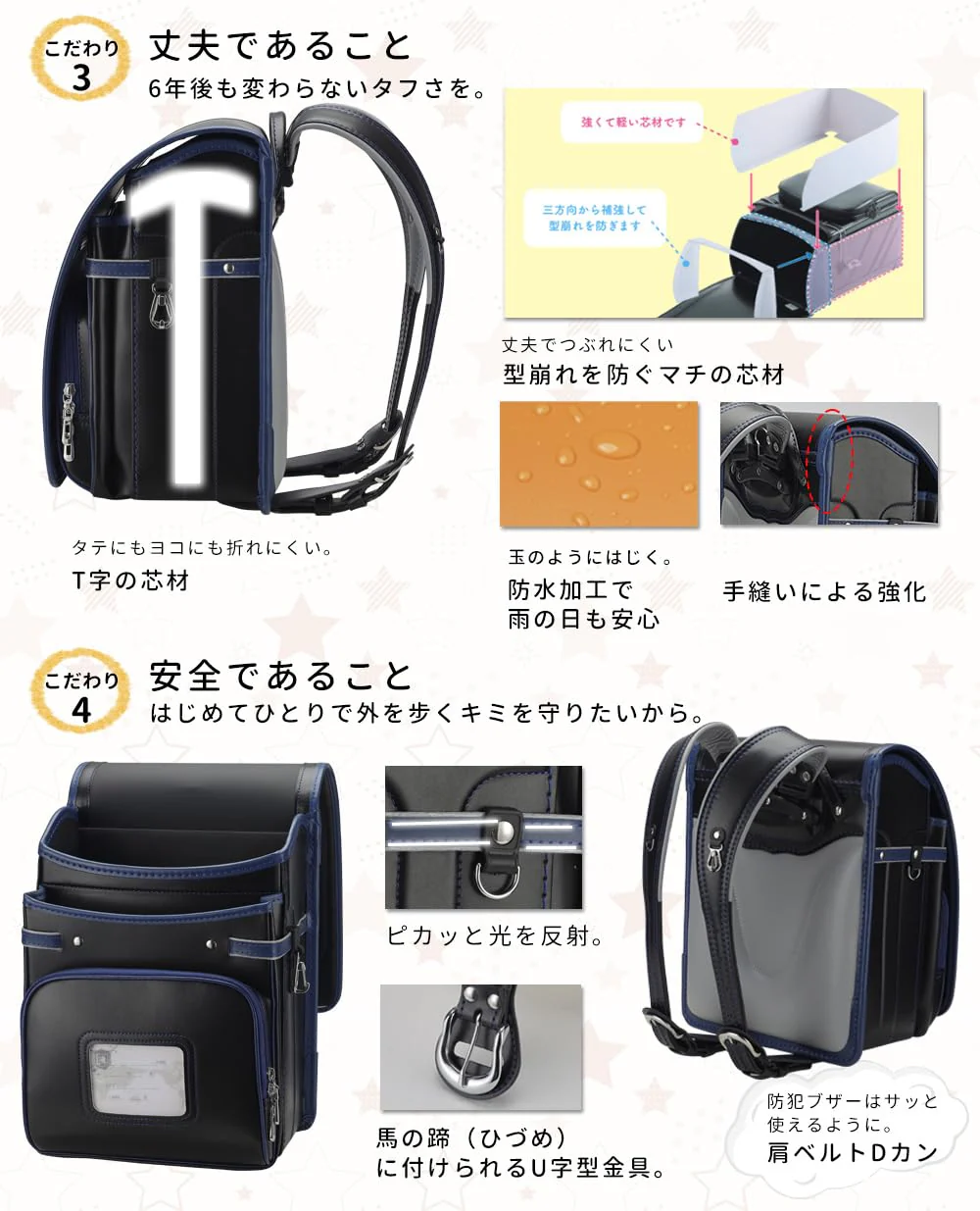Baobab no Negai Lightweight Waterproof School Backpack A4 Black/Blue - Image 3