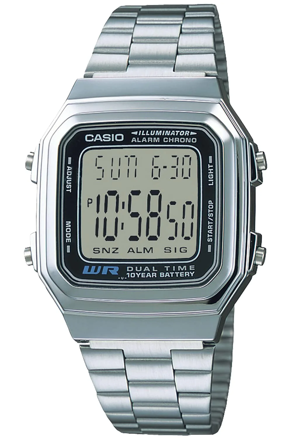 CASIO Collection A178WA-1A Silver Digital Watch for Men