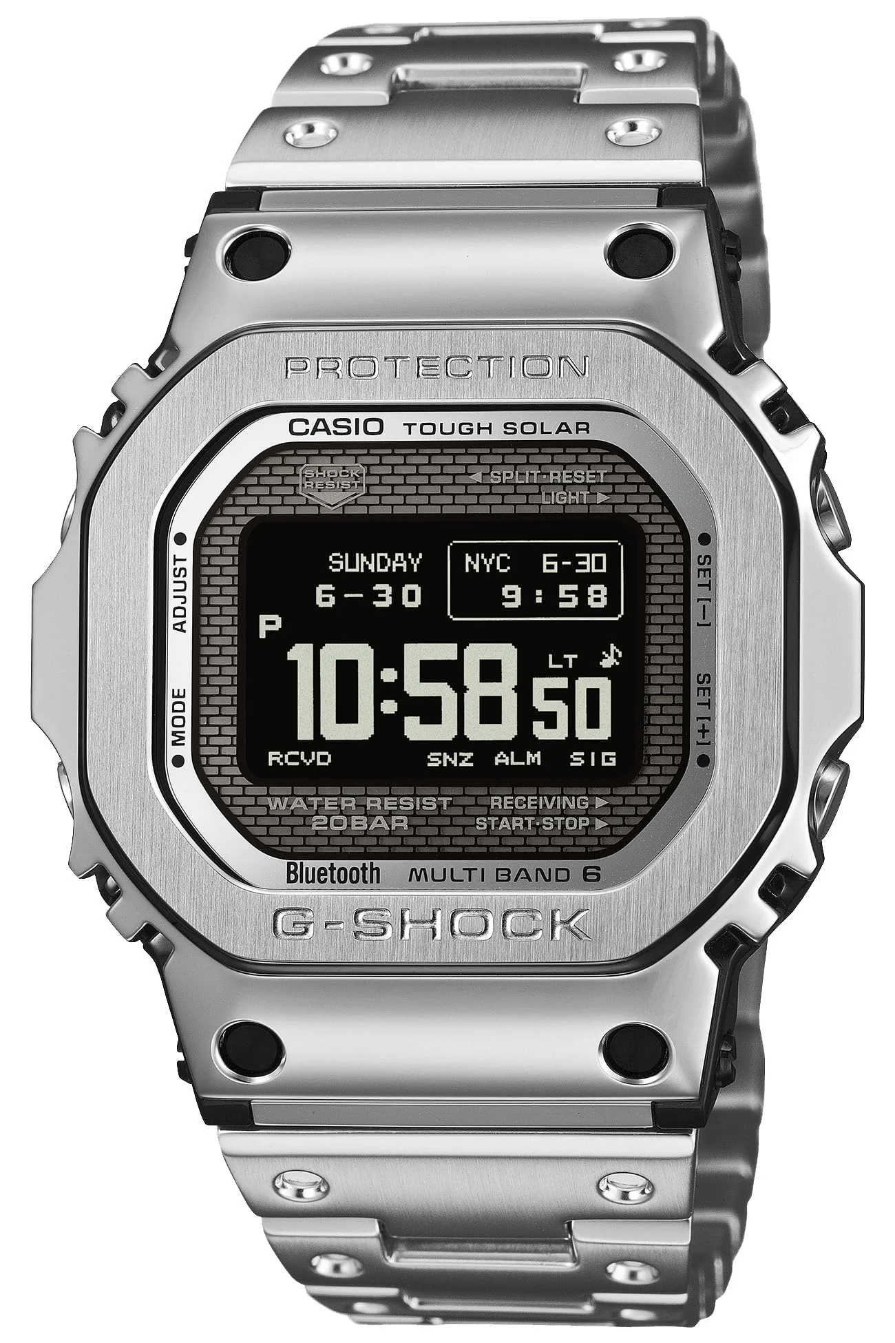 CASIO G-Shock Full Metal Bluetooth Solar Radio MIP LCD Men's Silver Watch