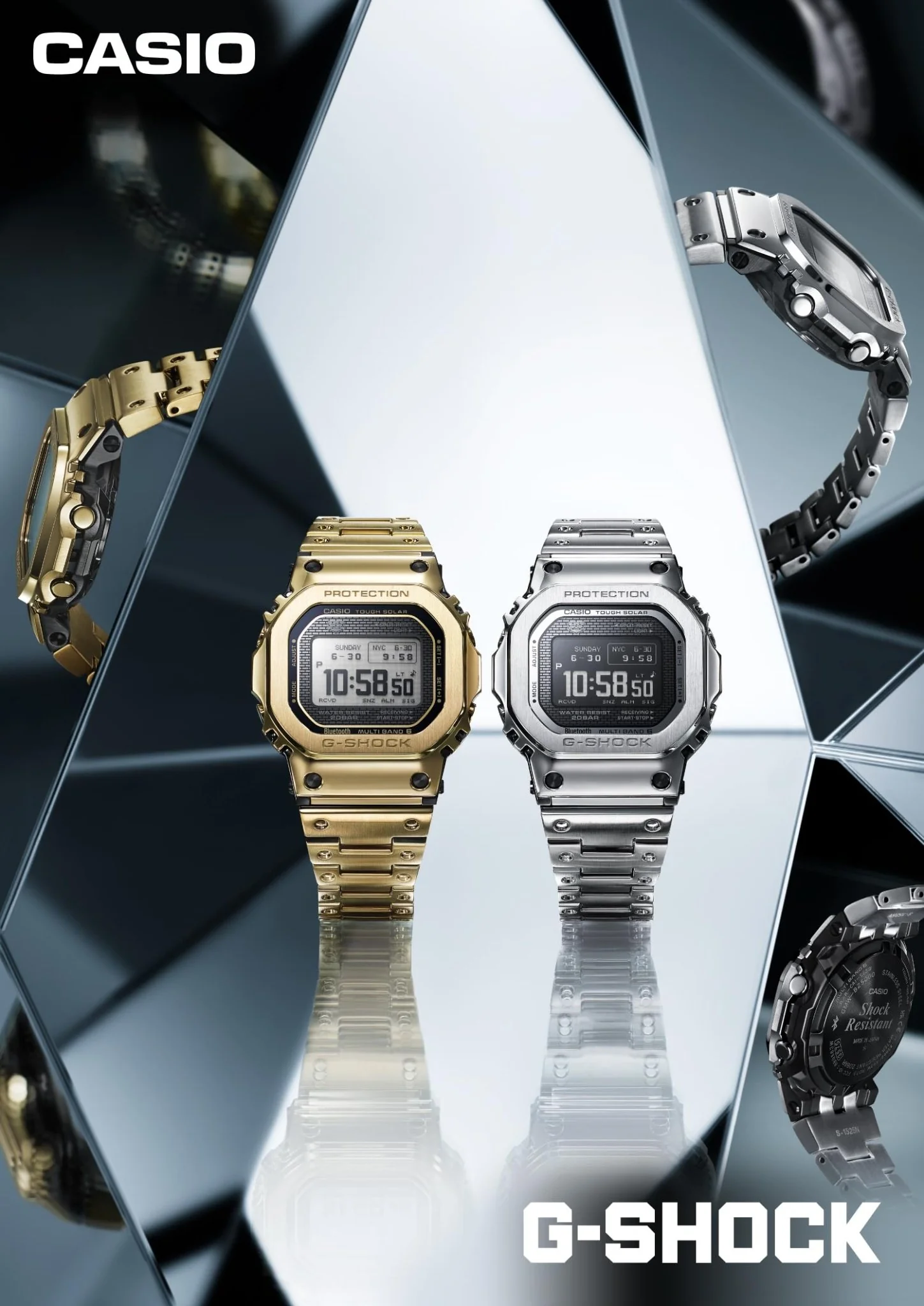 CASIO G-Shock Full Metal Bluetooth Solar Radio MIP LCD Men's Silver Watch - Image 2