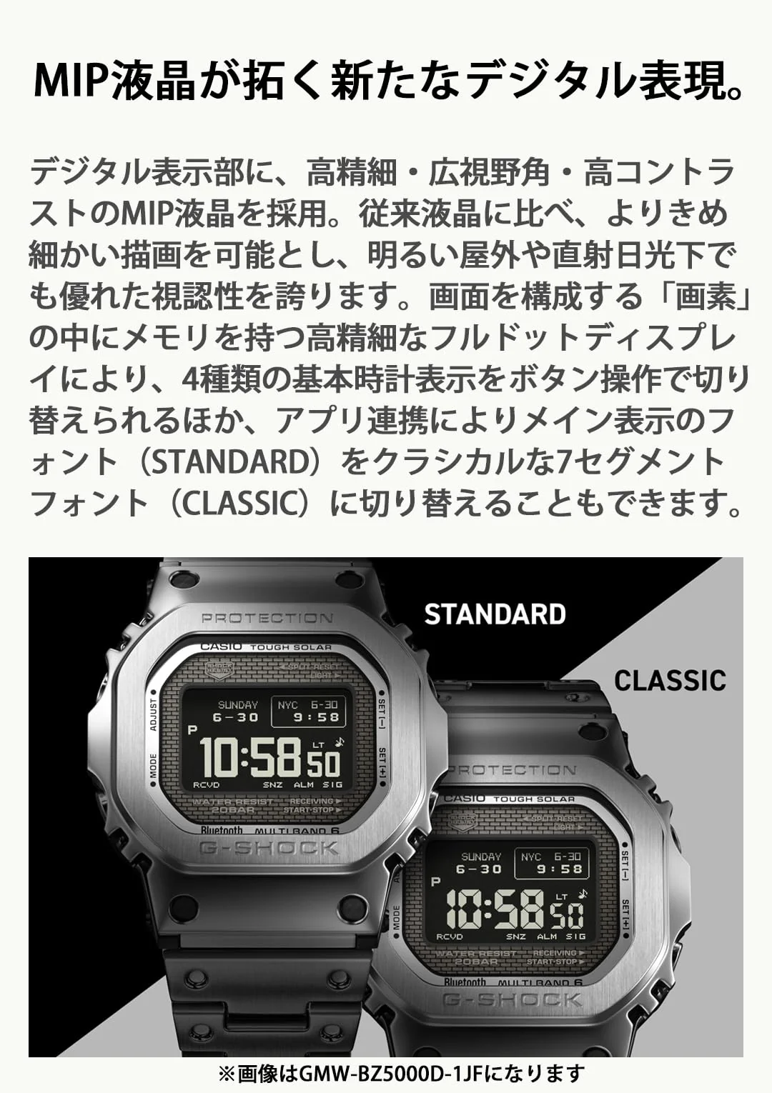 CASIO G-Shock Full Metal Bluetooth Solar Radio MIP LCD Men's Silver Watch - Image 4