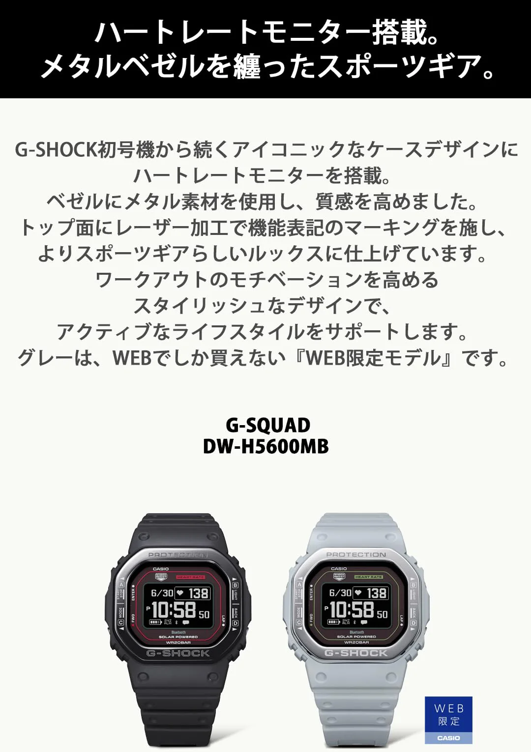 CASIO G-Shock G-Squad Heart Rate Bluetooth Watch DW-H5600MB-8A9JR Gray - Image 3