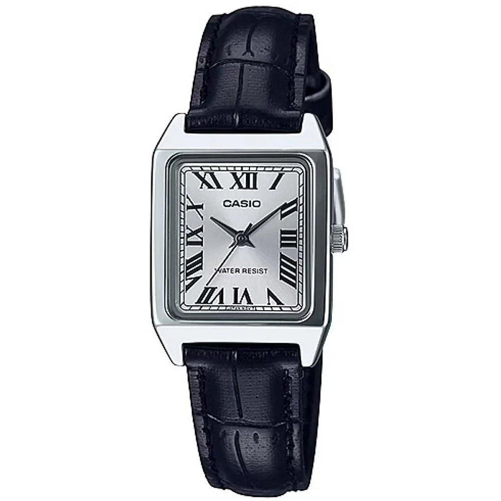 CASIO LTP-V007L-7B1 Women's Rectangular Leather Strap Watch Silver Roman Dial