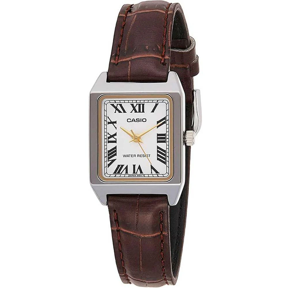 CASIO LTP-V007L-7B2 Women's Rectangular Leather Strap Watch White Roman Dial