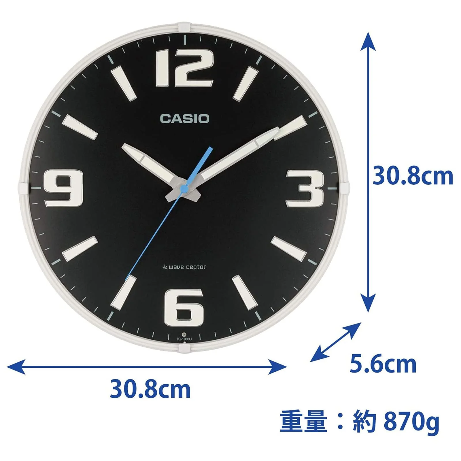 CASIO Wall Clock Radio Controlled Analog Night Second Stop IQ-1009J-1JF Black - Image 3