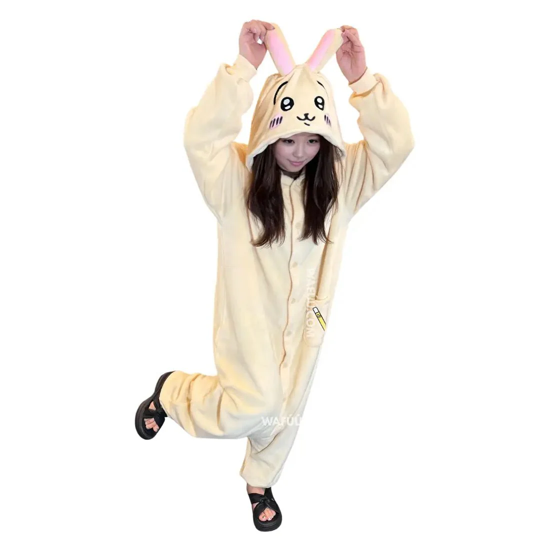 Chiikawa Fleece Rabbit Usagi Kigurumi Jumpsuit Halloween Costume Adult - Image 2