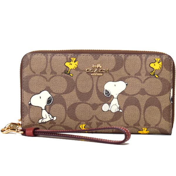 Coach Leather Long Wallet Snoopy Peanuts Collaboration CE705 Khaki Multi