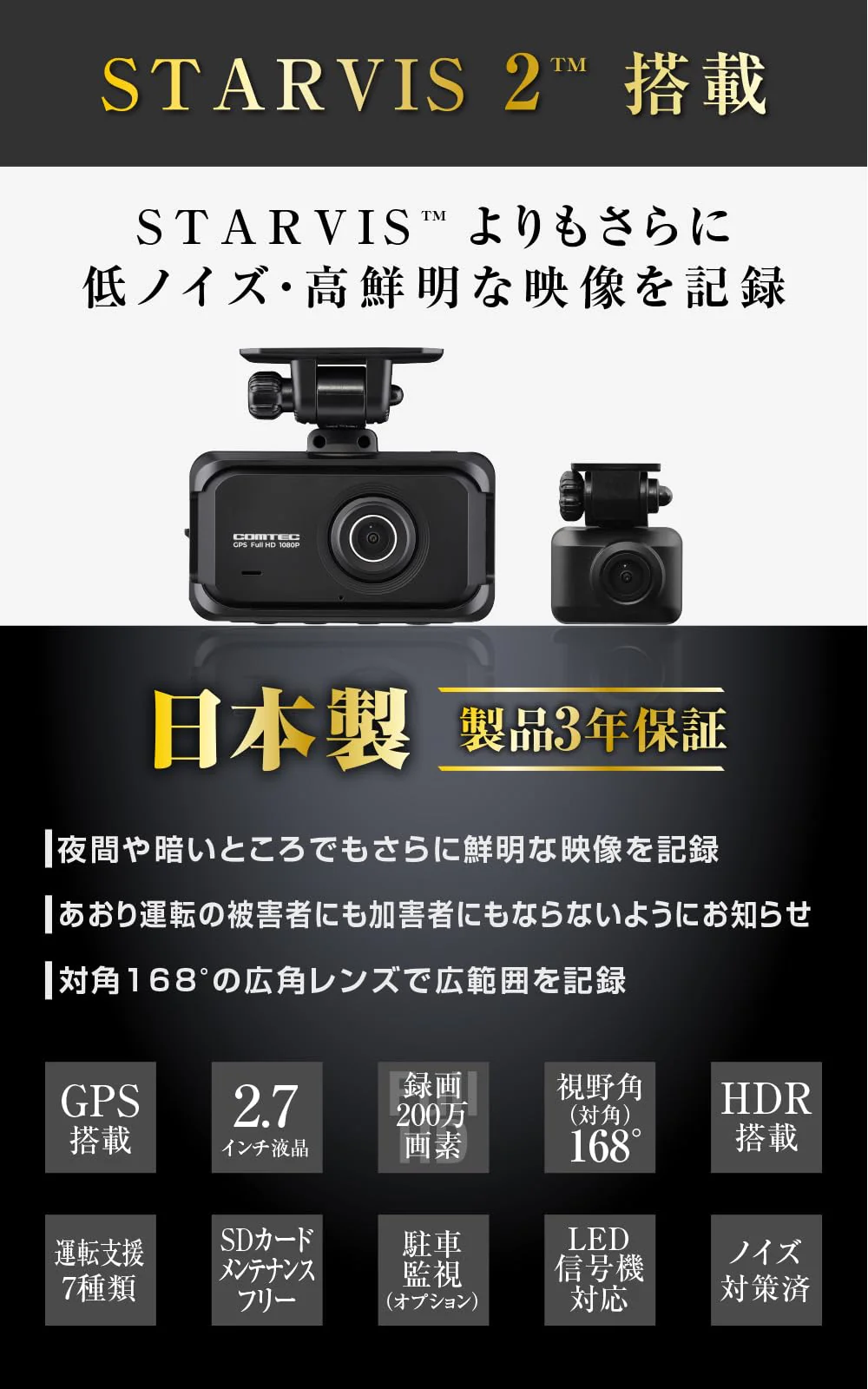 COMTEC ZDR055 (STARVIS 2) Dual Full-HD 2MP GPS Parking ADAS - Image 2