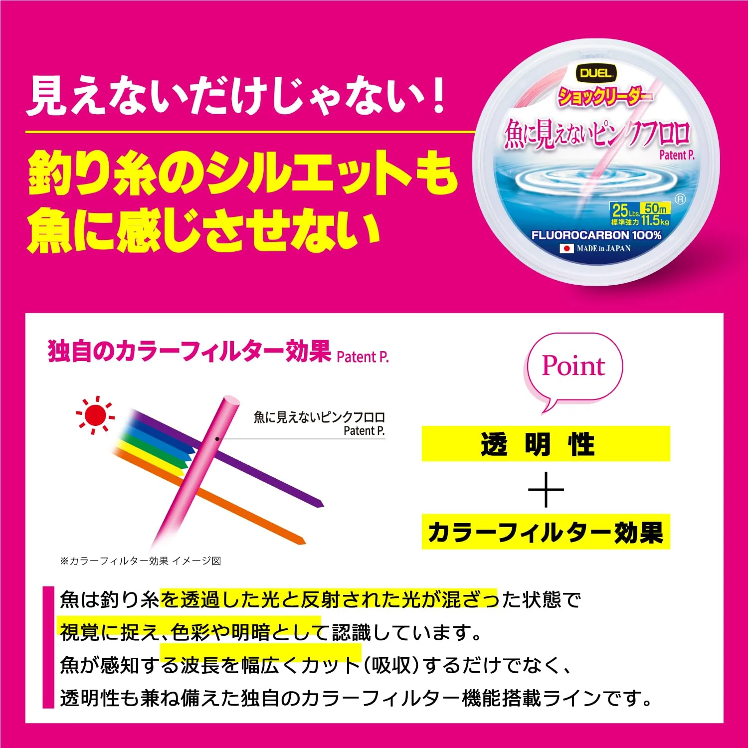 DUEL Invisible Pink Fluorocarbon Fishing Leader Line 50m 40Lbs - Image 4