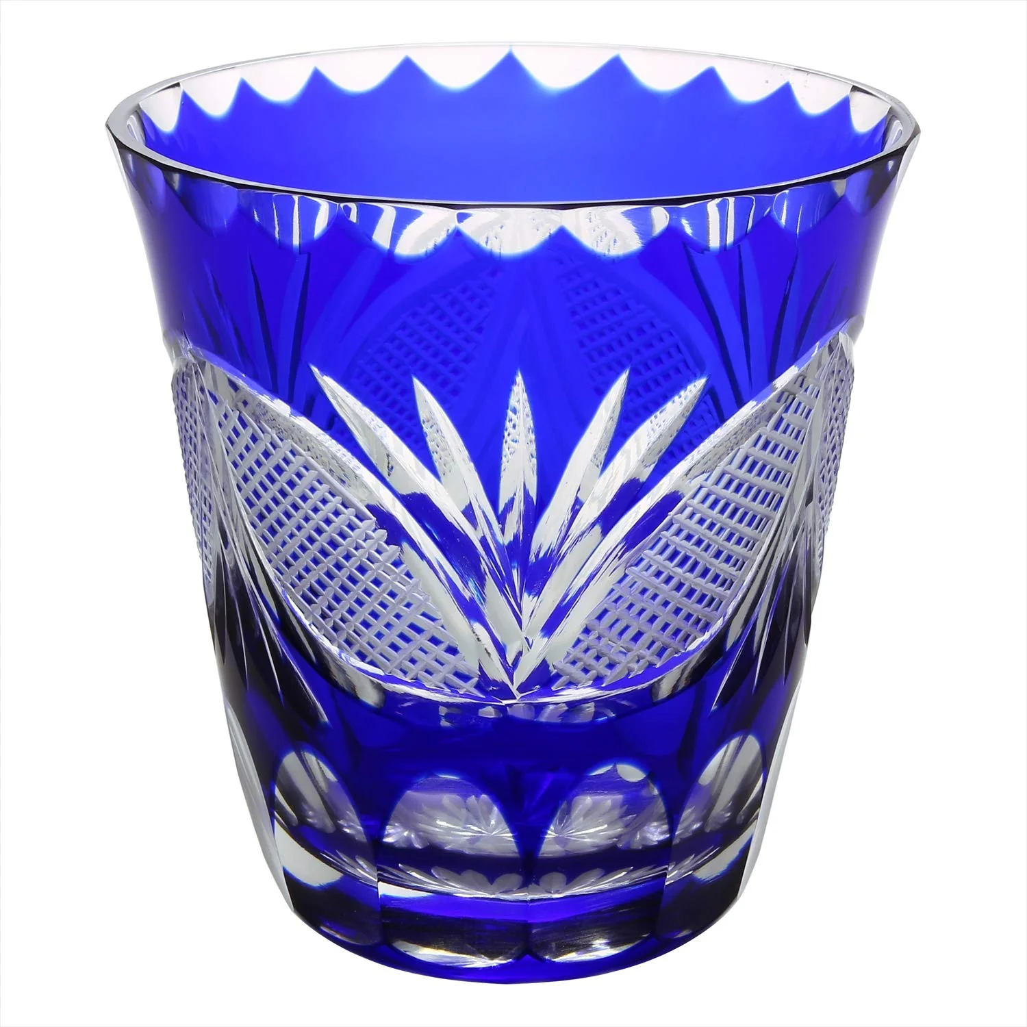 Edo Kiriko Glass Shochu Tumbler Decorative Edge Blue TO-10 290ml Japan Made