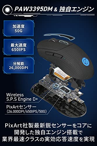 ELECOM Gaming Mouse V custom VM600PE Wireless/Wired 8-button DPI26000 650IPS 75g M-VM600PBK - Image 3