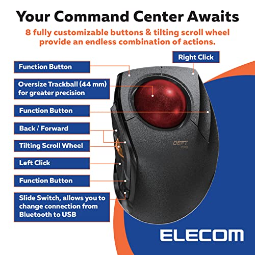 ELECOM Wired Wireless Trackball Mouse Bluetooth M-dpt1mrxbk 8button - Image 6