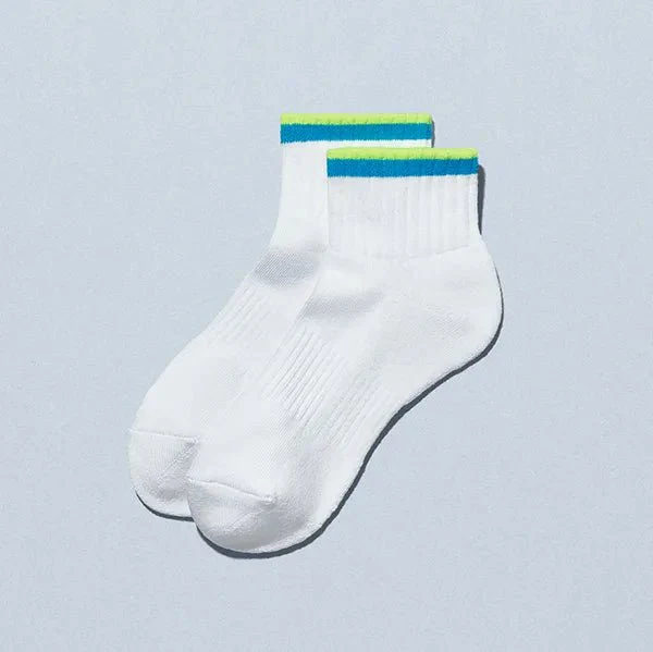 Family Mart Short Socks Blue & Fluorescent Yellow/White