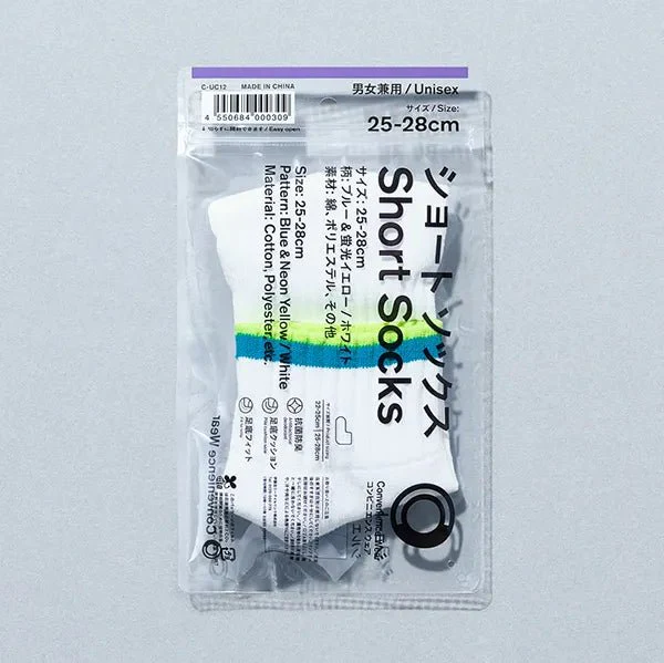 Family Mart Short Socks Blue & Fluorescent Yellow/White - Image 2