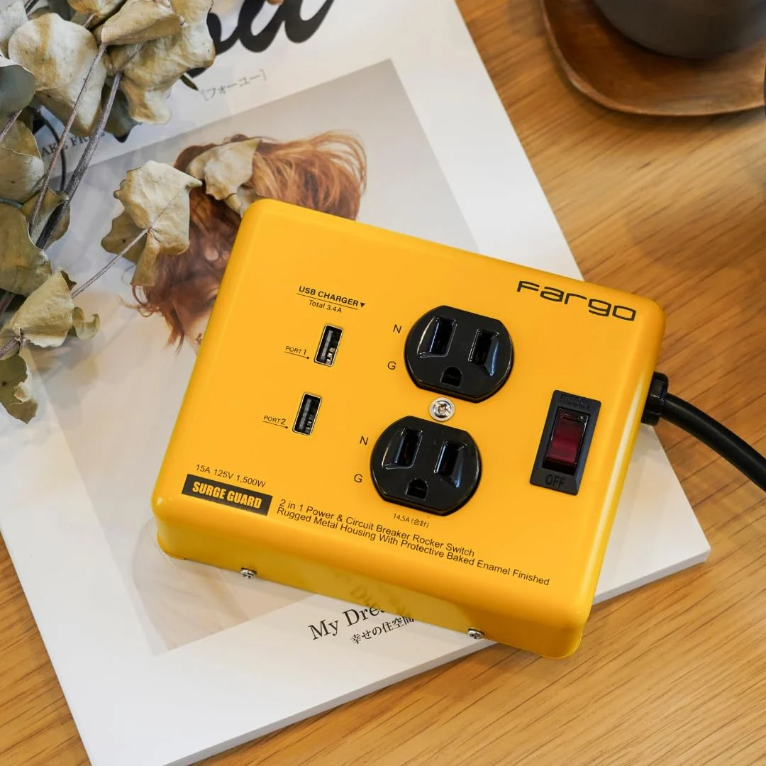 Fargo Power Strip USB 34A 2 Outlets Surge Protector 18m PT410YE Yellow AC100V～125V - Image 2