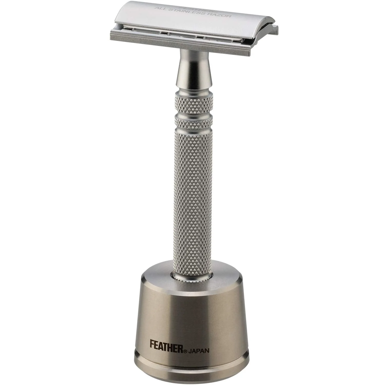 Feather Double Edge Stainless Steel Razor with Stand and 2 Blades Made in Japan