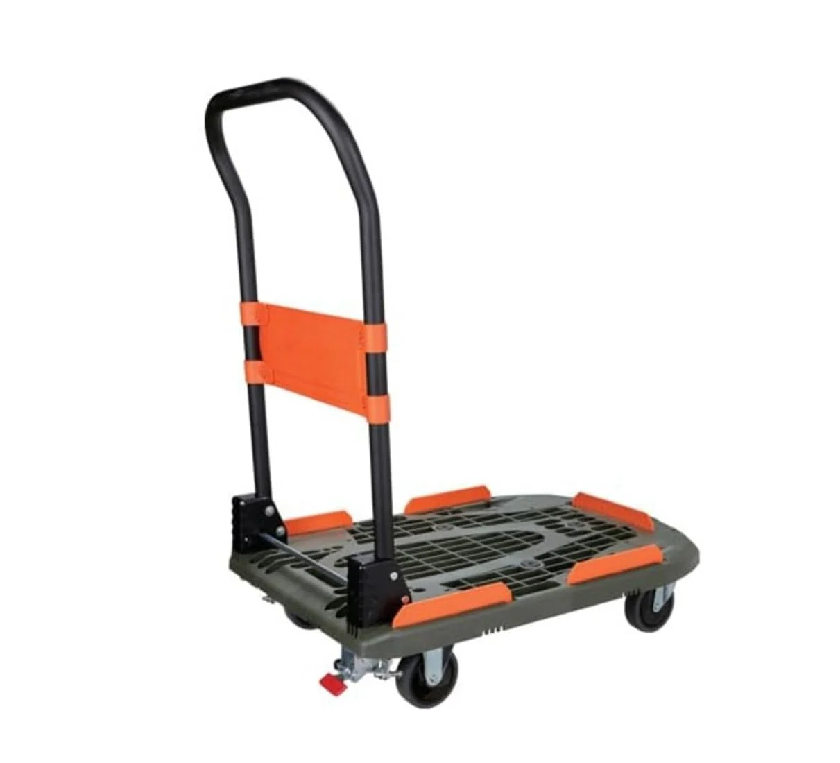 TRUSCO Kartio Folding plastic platform cart 780×490mm olive drab with steel stopper