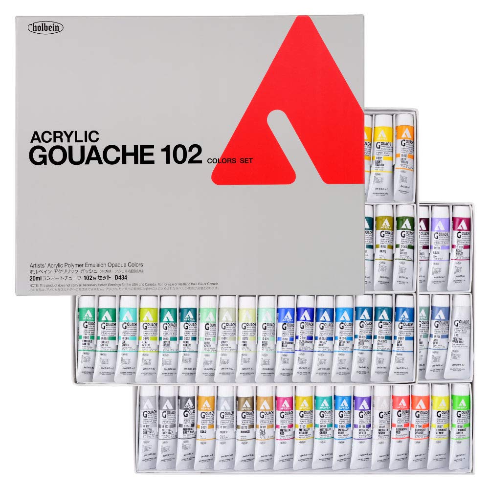 Holbein Acrylic Gouache Paint Set 102 Colors D434 20ml 07434