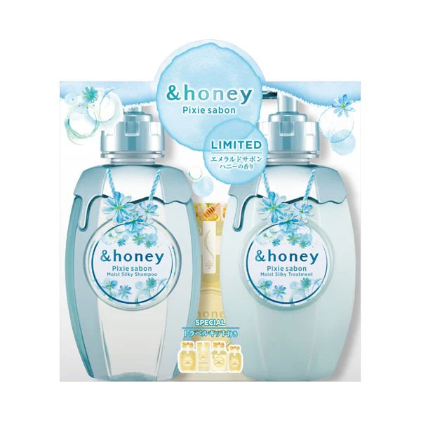 &honey Pixie Savon Limited Edition Pair Set Emerald Savon Honey Scent Shampoo 440mL + Conditioner 440g + Traial Set