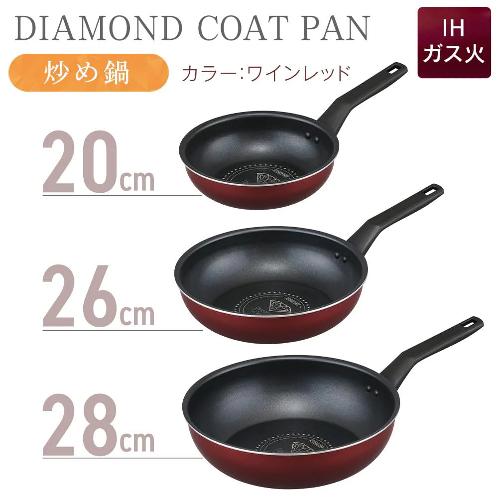 Iris Ohyama Diamond-Coated 28cm Stir‑Fry Pan (IH & Gas) — Wine Red - Image 2