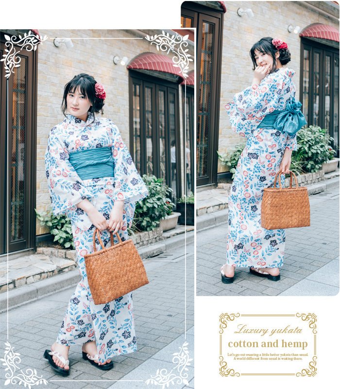 Japanese Women's Traditional YUKATA KIMONO Obi Belt Sandal Set - Image 3