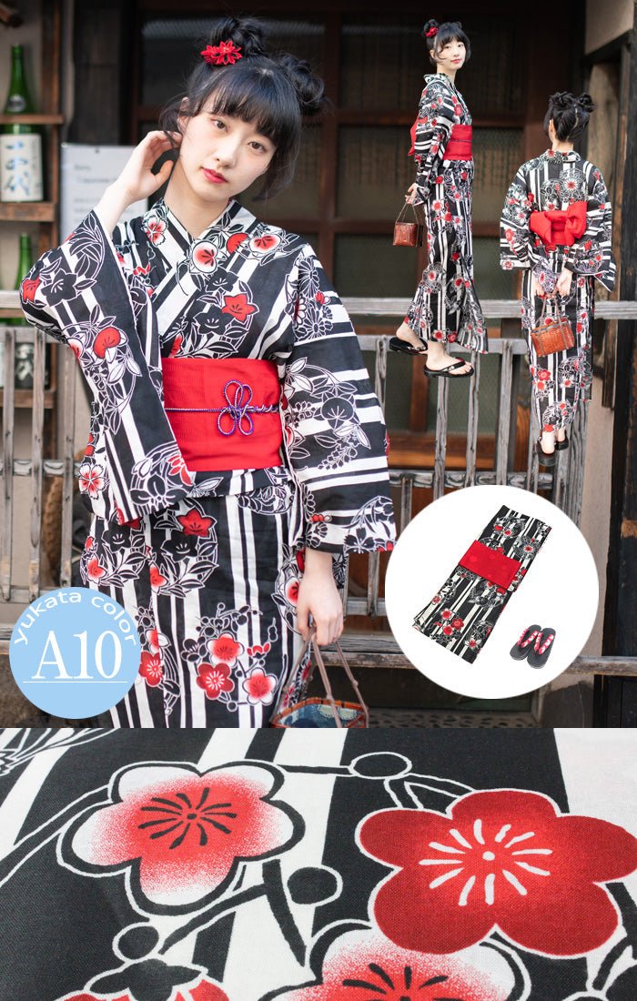 Japanese Women's Traditional YUKATA KIMONO Obi Belt Sandal Set - Image 12