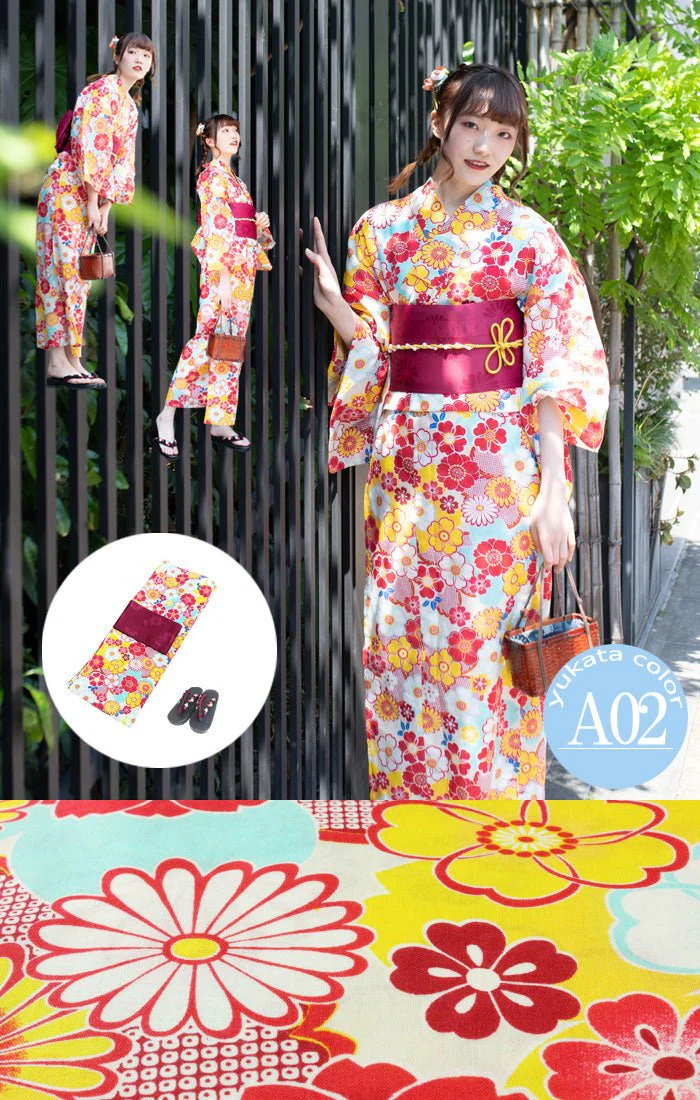 Japanese Women's Traditional YUKATA KIMONO Obi Belt Sandal Set - Image 4