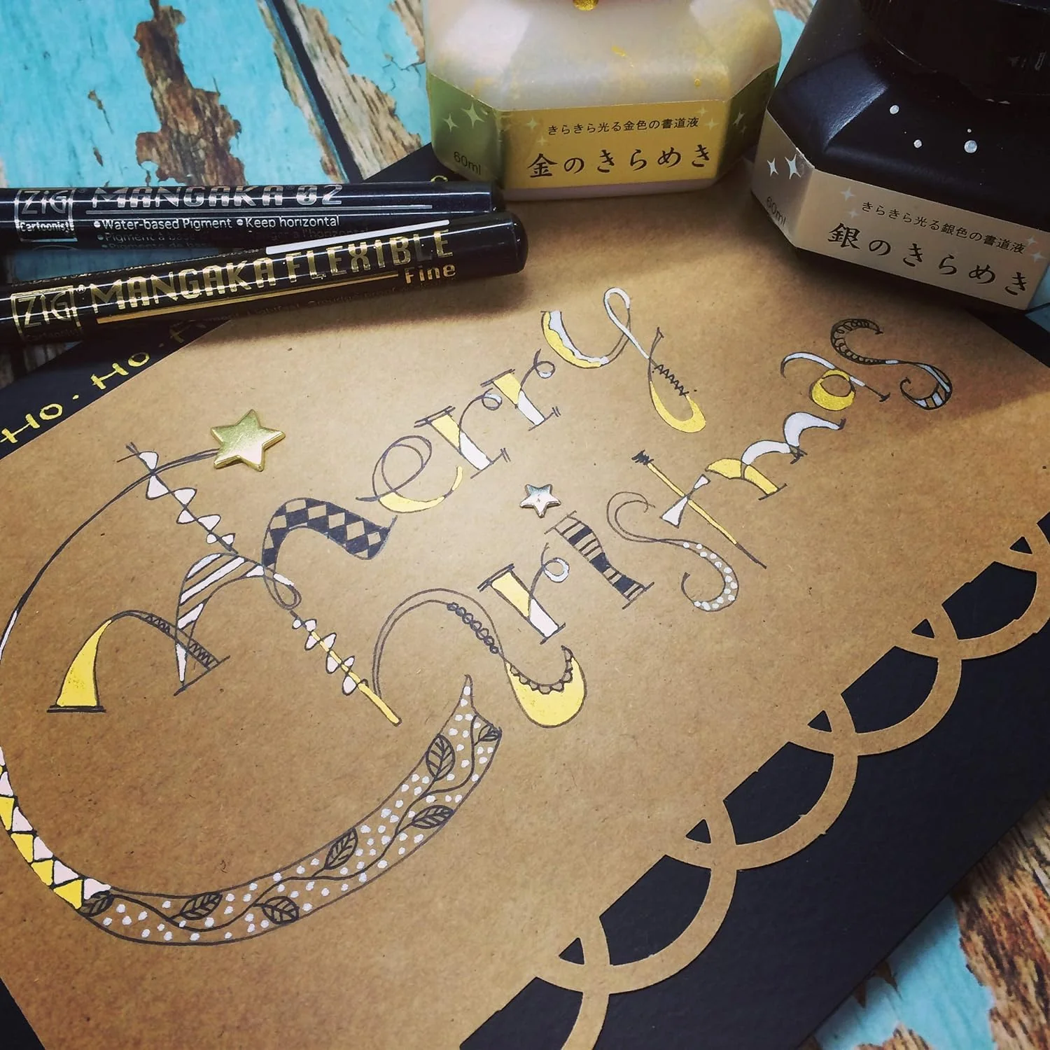 Kuretake Calligraphy Ink Pearl Shine Gold 60ml BA301-6 - Image 6