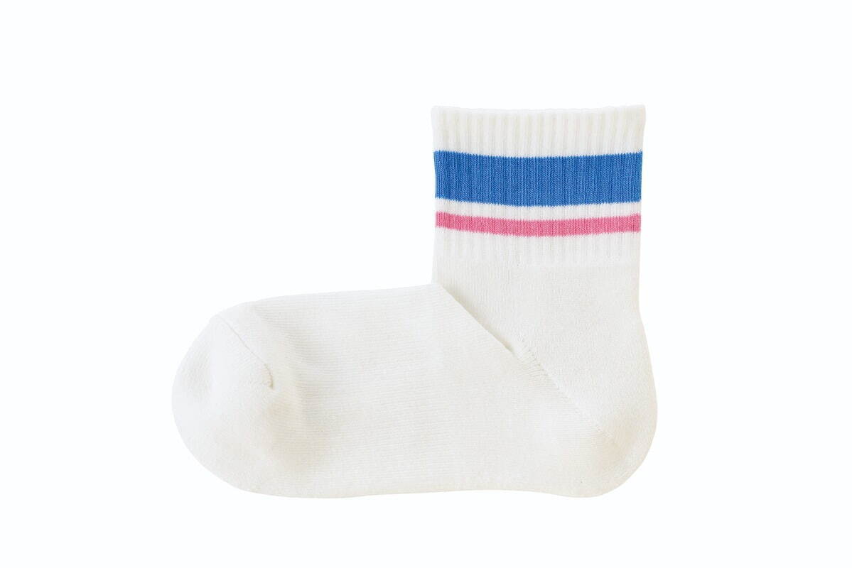 LAWSON x MUJI collaboration short socks line blue pink border