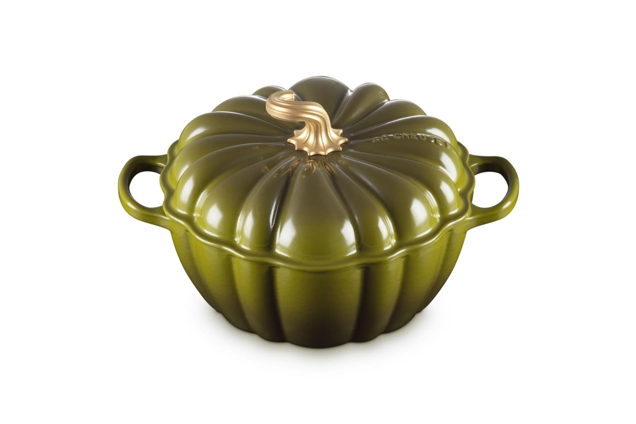 Le Creuset Signature 24cm Enameled Cast-Iron Pumpkin Cocotte Olive - Image 2