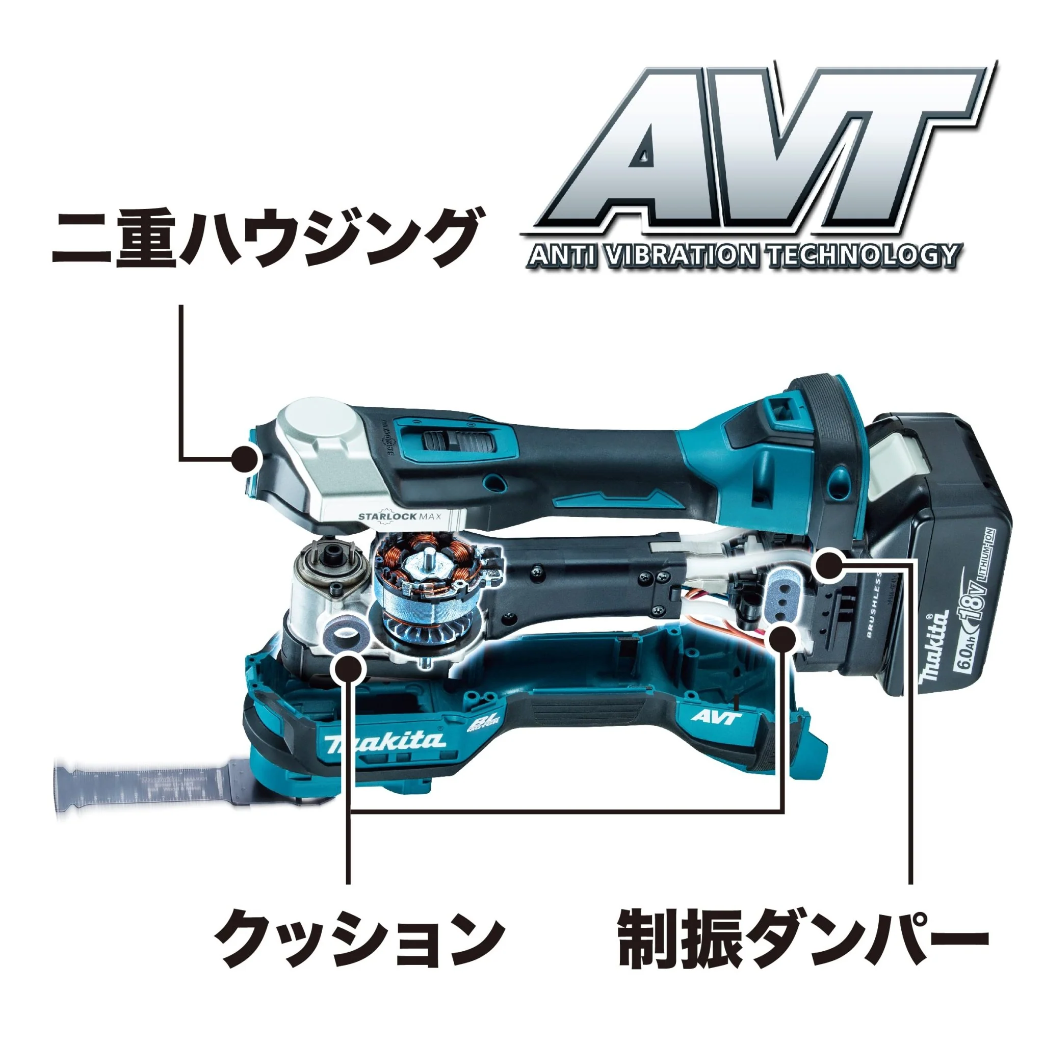 Makita 18V 6Ah Cordless Multi-Tool Kit w/ Battery Charger & Case Blue - Image 4