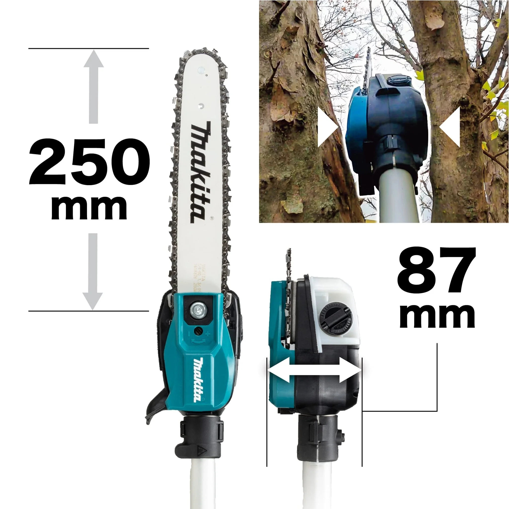 Makita 250mm Cordless Pole Chainsaw 36V (Battery/Charger Not Included) MUA251DZ - Image 3