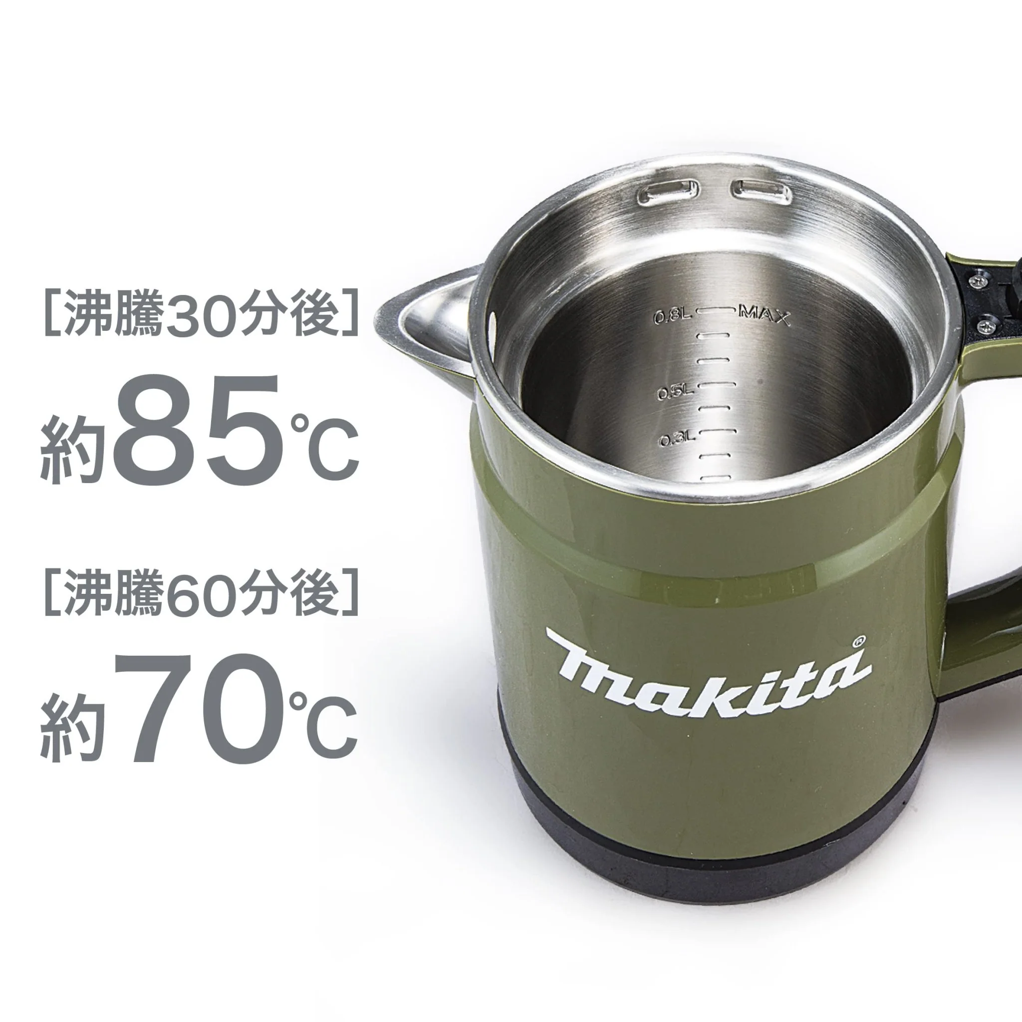 Makita Rechargeable Kettle 40Vmax (Olive) KT001GZO Battery and Charger Sold Separately - Image 4