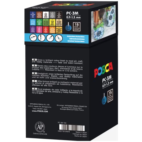 Mitsubishi Pencil Posca water-based pen fine round lead 15 colors PC3M15C - Image 3