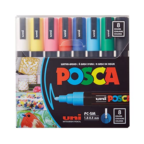 Mitsubishi Pencil Posca water-based pen medium round lead 8 colors PC5M8C - Image 3
