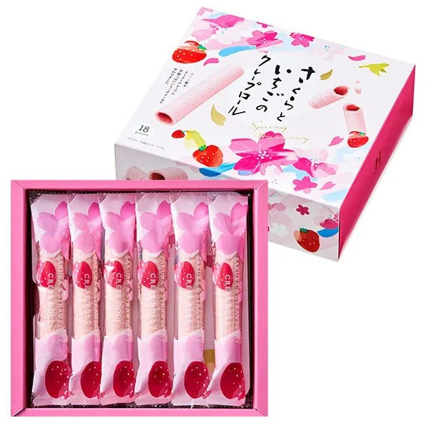NAKAJIMA DAISHODO Cherry Blossom and Strawberry Crepe Roll No 18 1box (18 pieces)