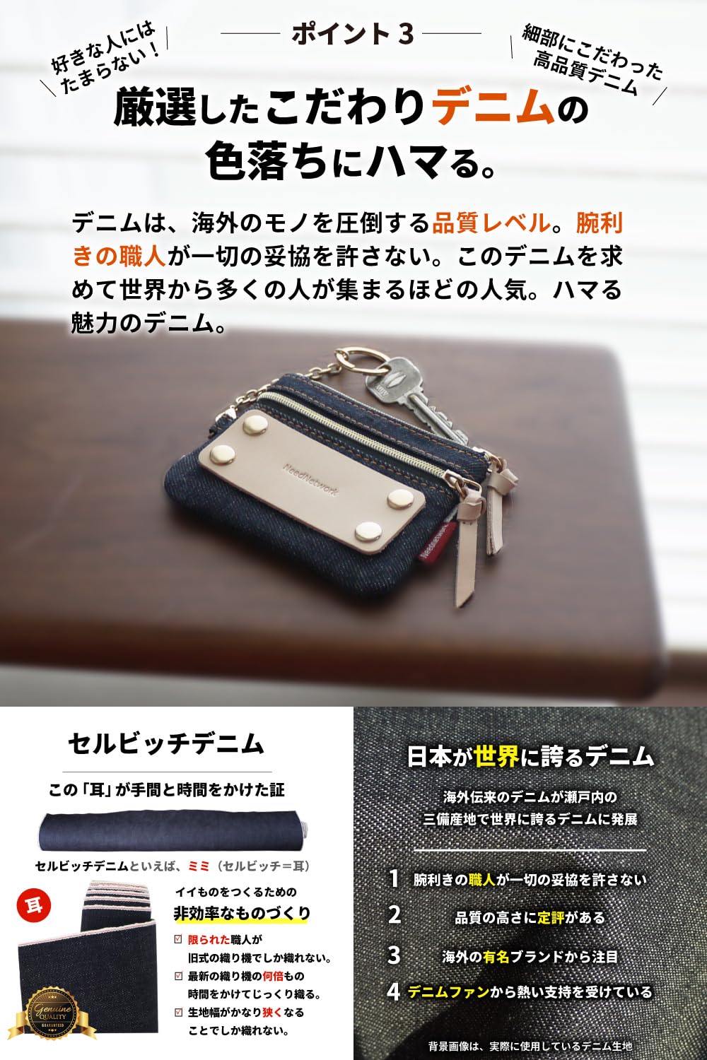 Need Network Okayama Denim Coin Purse Pass Case Key Holder Card Wallet Men - Image 3