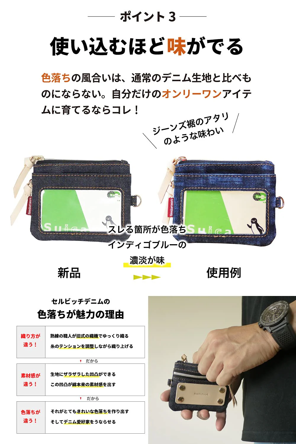 Need Network Okayama Denim Coin Purse Pass Case Key Holder Card Wallet Men - Image 4