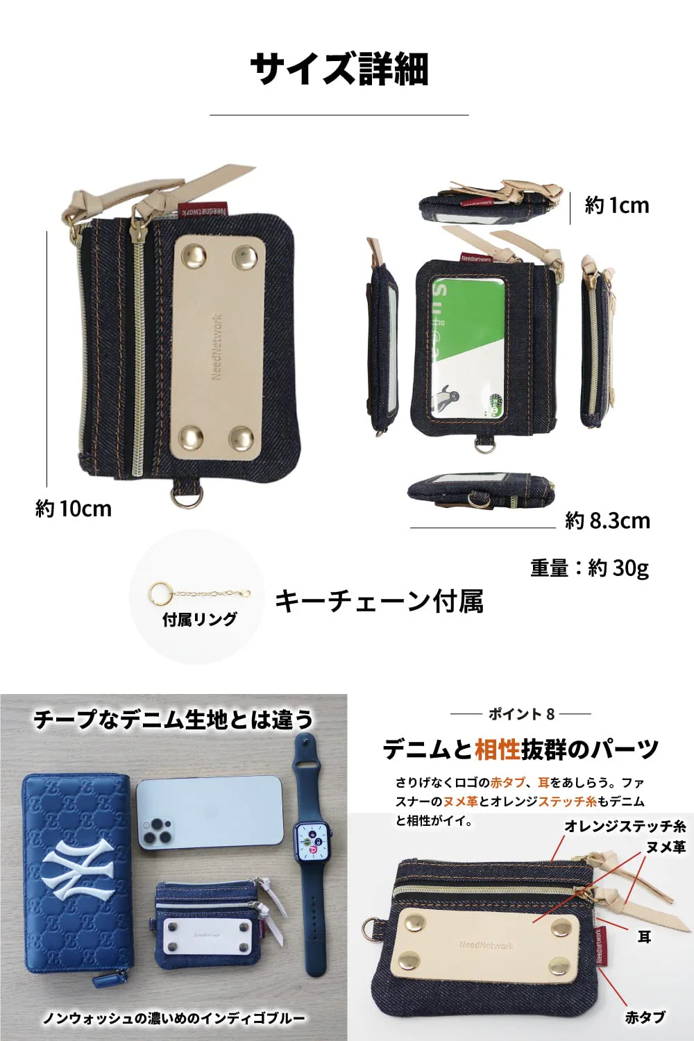 Need Network Okayama Denim Coin Purse Pass Case Key Holder Card Wallet Men - Image 7