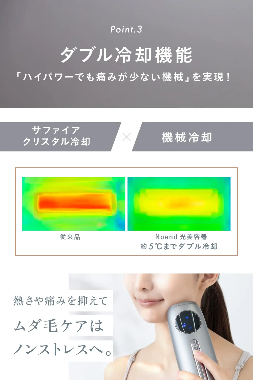 Noend VIO Compatible Cordless Hair Removal Device Double Cooling High Power AC100V-240V - Image 6