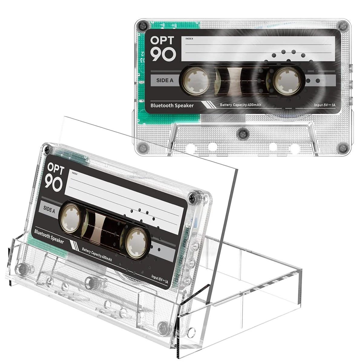 Opt90 Retro Cassette Bluetooth Speaker Portable Boombox Mixtape Clear