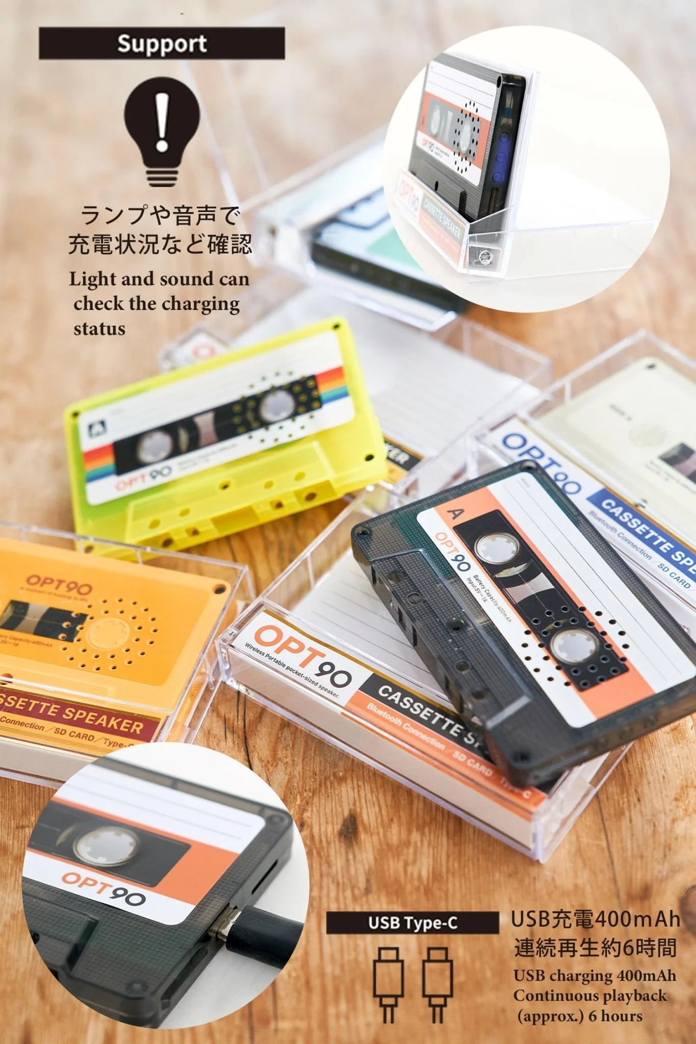 Opt90 Retro Cassette Bluetooth Speaker Portable Boombox Mixtape Clear - Image 6