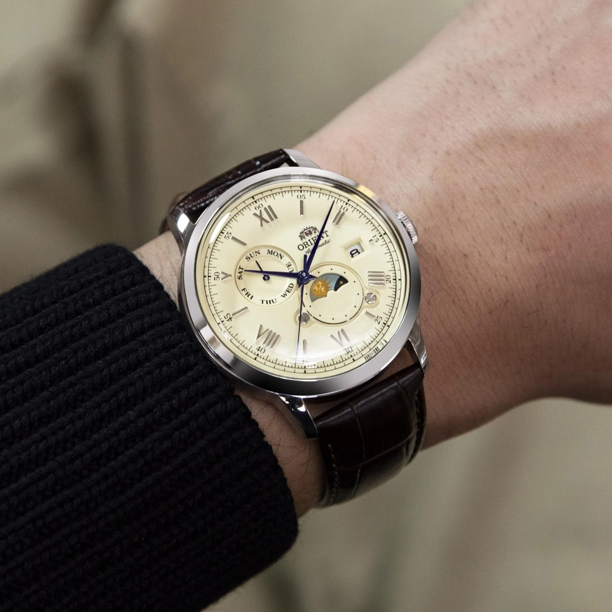 Orient Bambino Sun Moon Automatic Watch RN-AK0803Y Ivory - Image 5