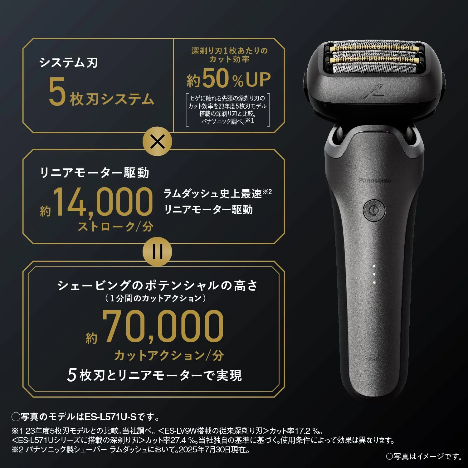 Panasonic Lamdash PRO 5-Blade Men’s Electric Shaver AI+ ES-L551D-K Black AC100~240V - Image 7